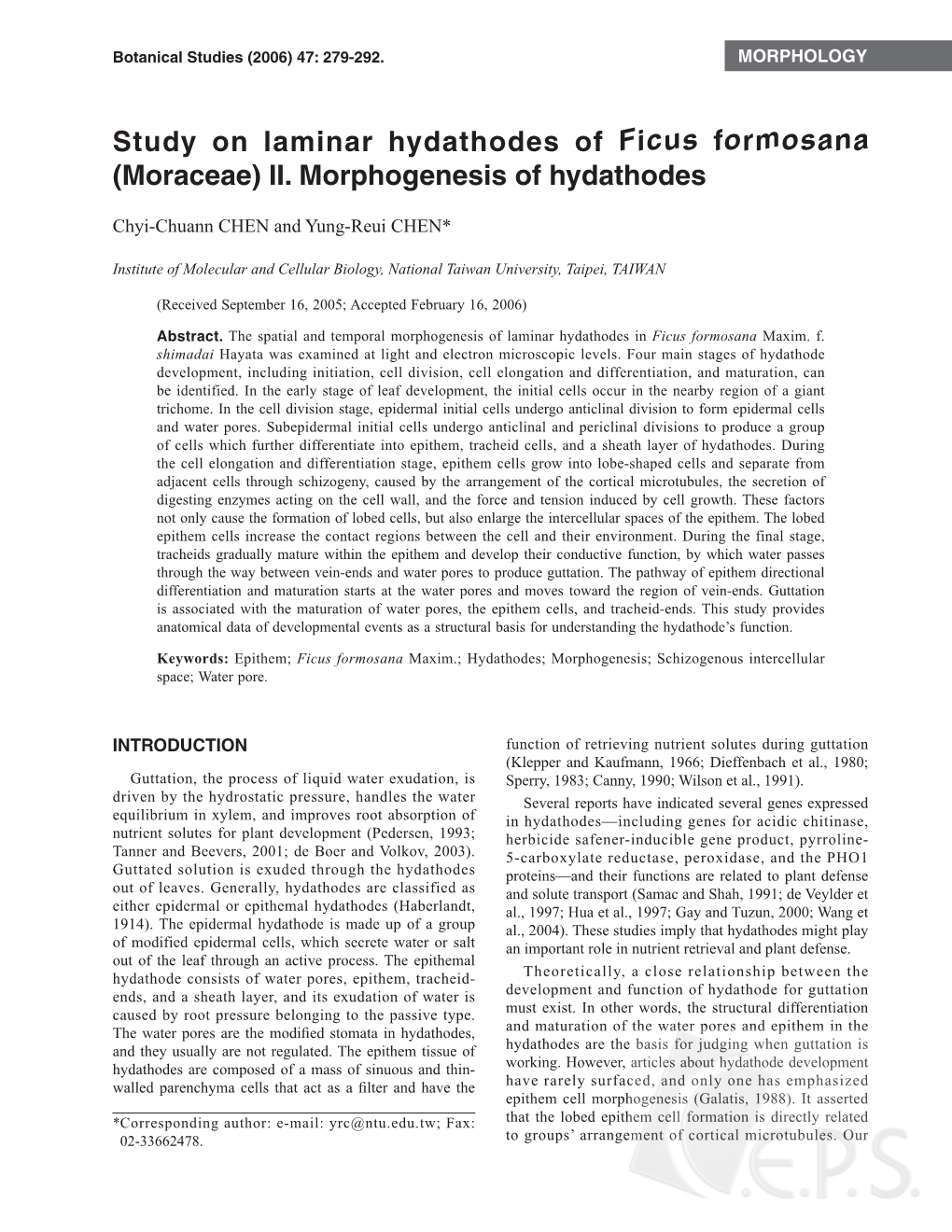 II. Morphogenesis of Hydathodes