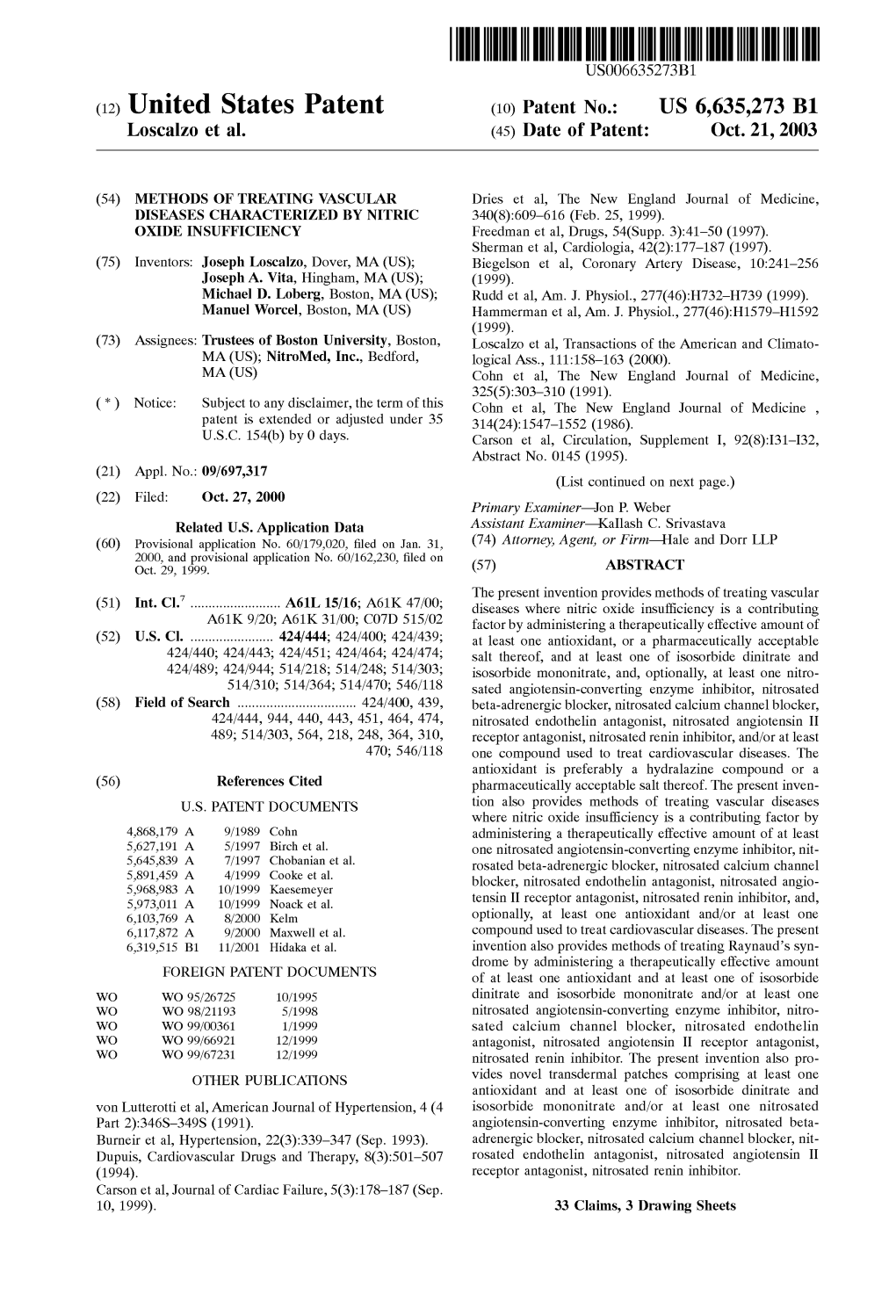 (12) United States Patent (10) Patent No.: US 6,635,273 B1 Loscalz0 Et Al