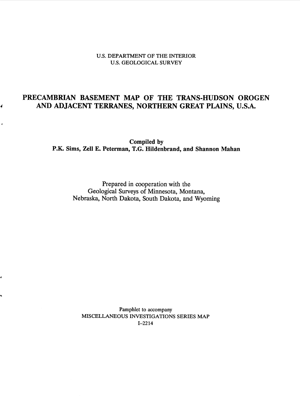 Precambrian Basement Map of the Trans-Hudson Orogen and Adjacent Terranes, Northern Great Plains, U.S.A