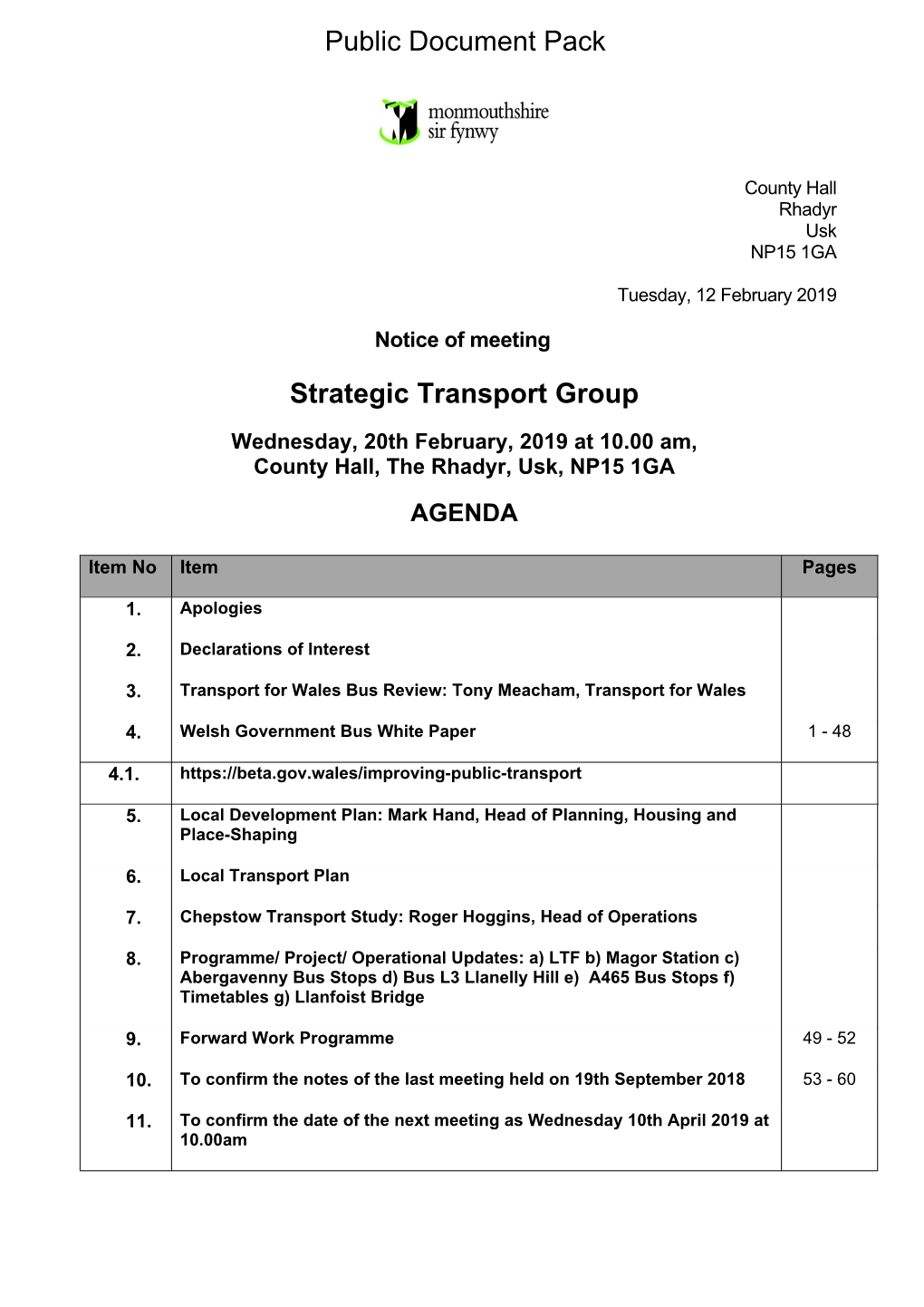 (Public Pack)Agenda Document for Strategic Transport Group, 20/02/2019 10:00