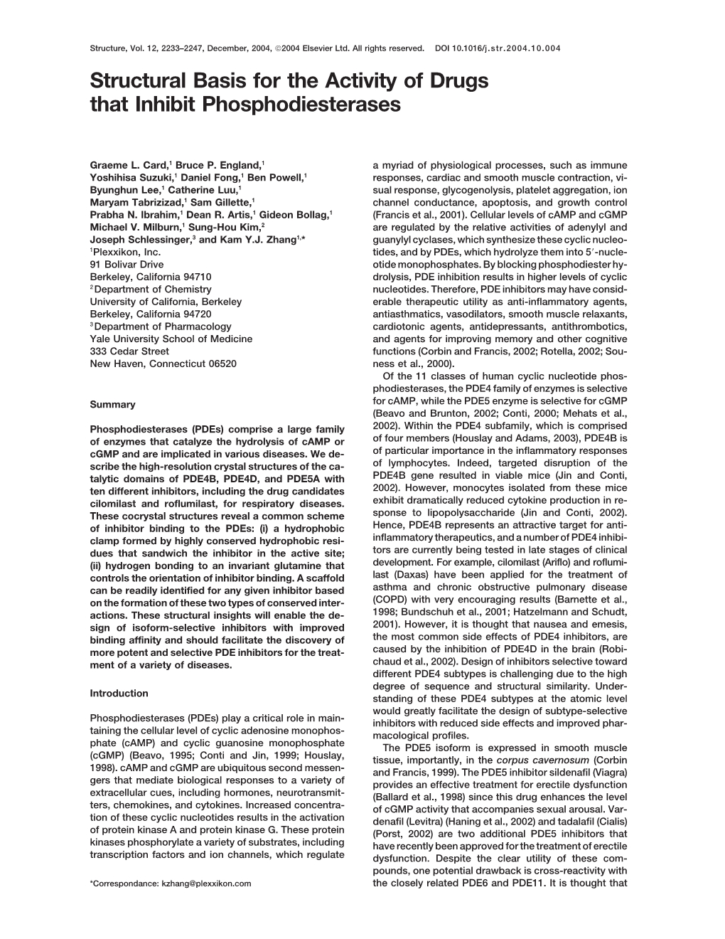 Structural Basis for the Activity of Drugs That Inhibit Phosphodiesterases