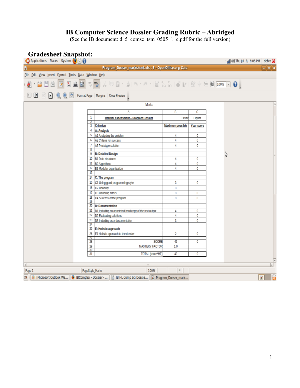 IB Computer Science Dossier Grading Rubric Abridged