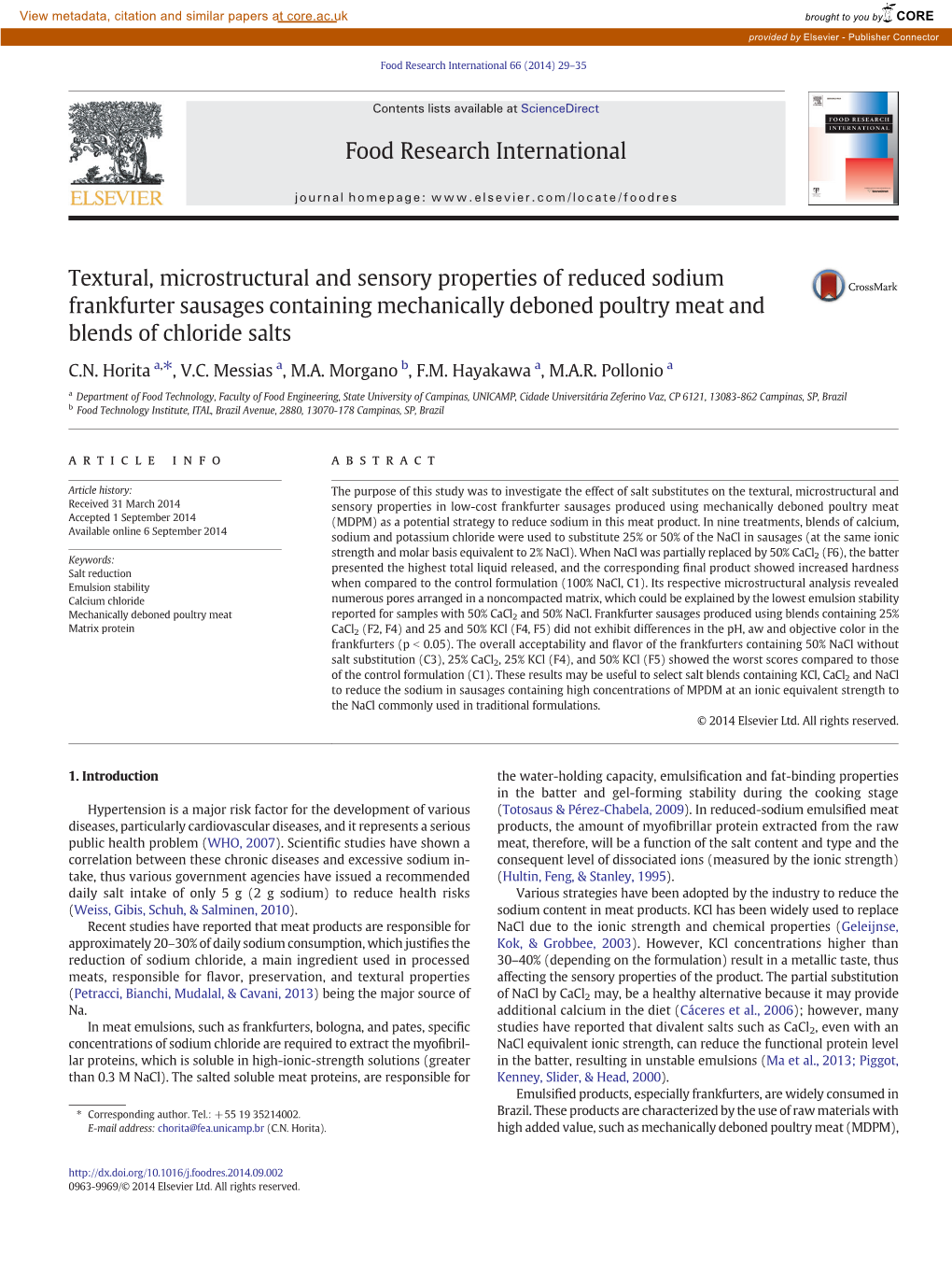 Textural, Microstructural and Sensory Properties of Reduced Sodium Frankfurter Sausages Containing Mechanically Deboned Poultry Meat and Blends of Chloride Salts