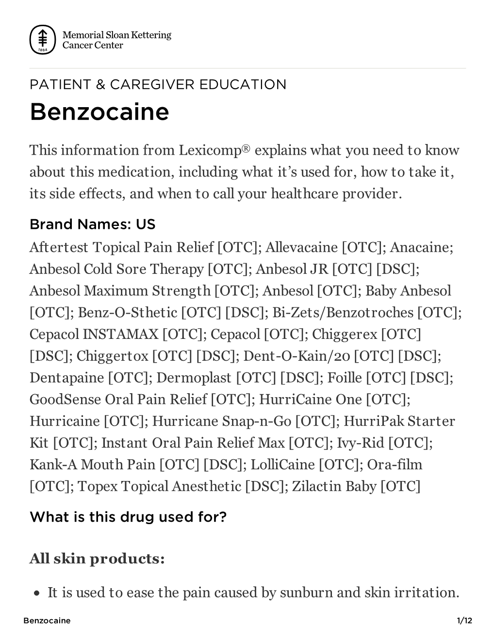 Benzocaine | Memorial Sloan Kettering Cancer Center