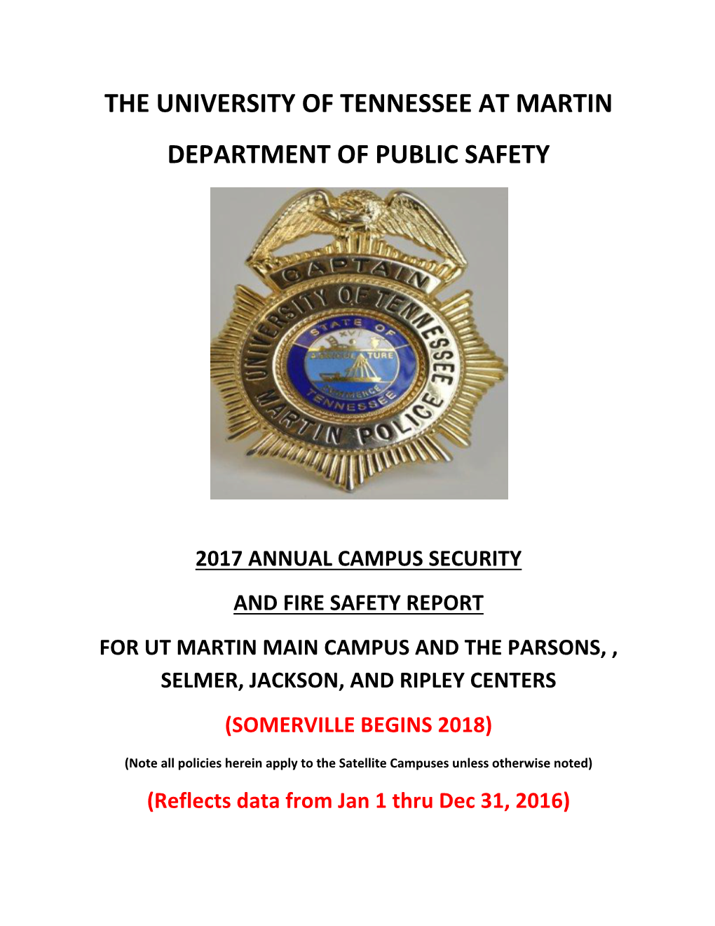 The University of Tennessee at Martin Department of Public Safety