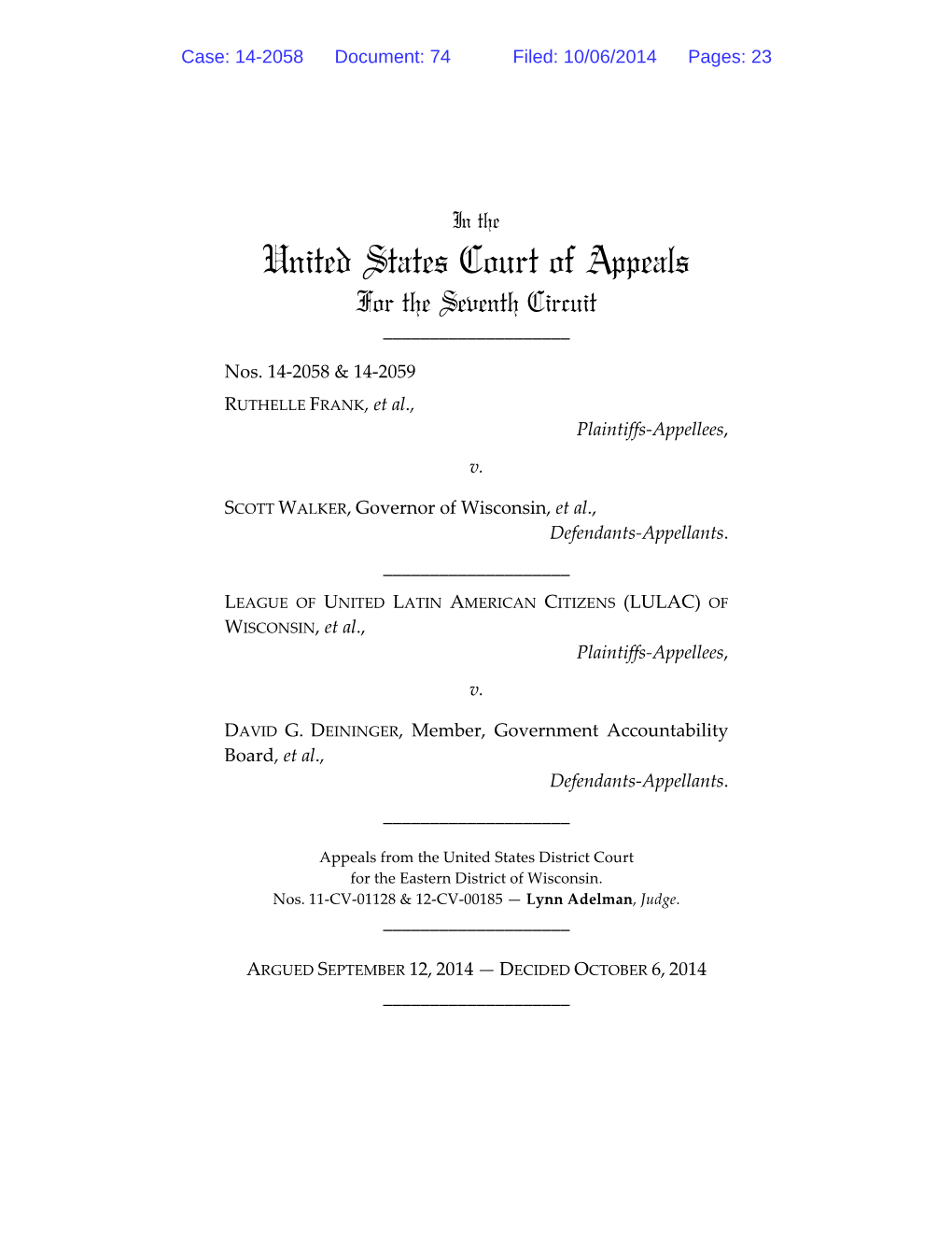 United States Court of Appeals for the Seventh Circuit ______