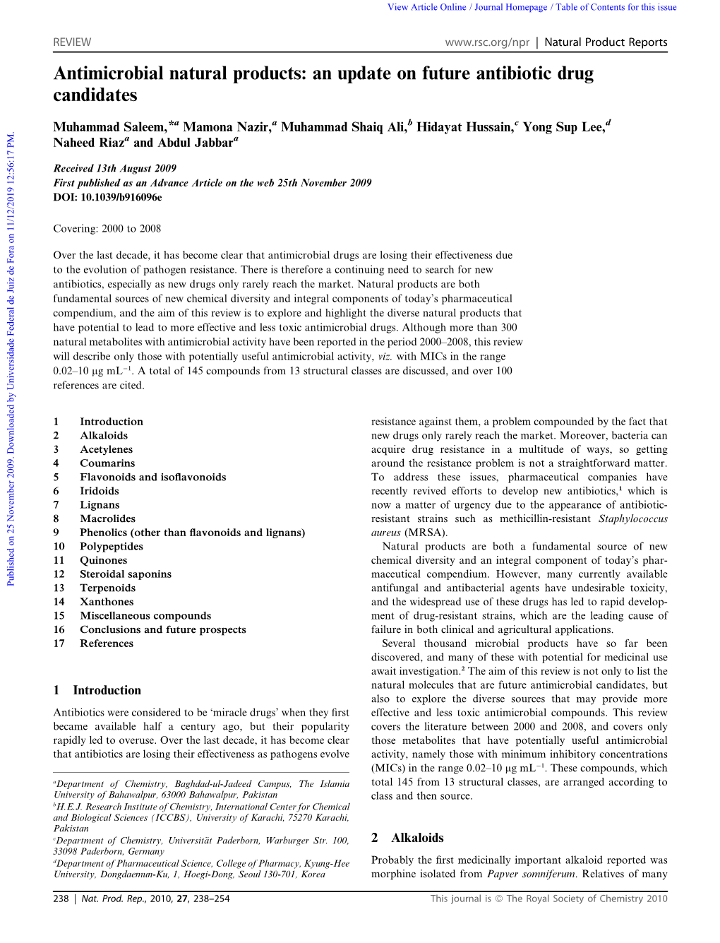 Antimicrobial Natural Products: an Update on Future Antibiotic Drug Candidates