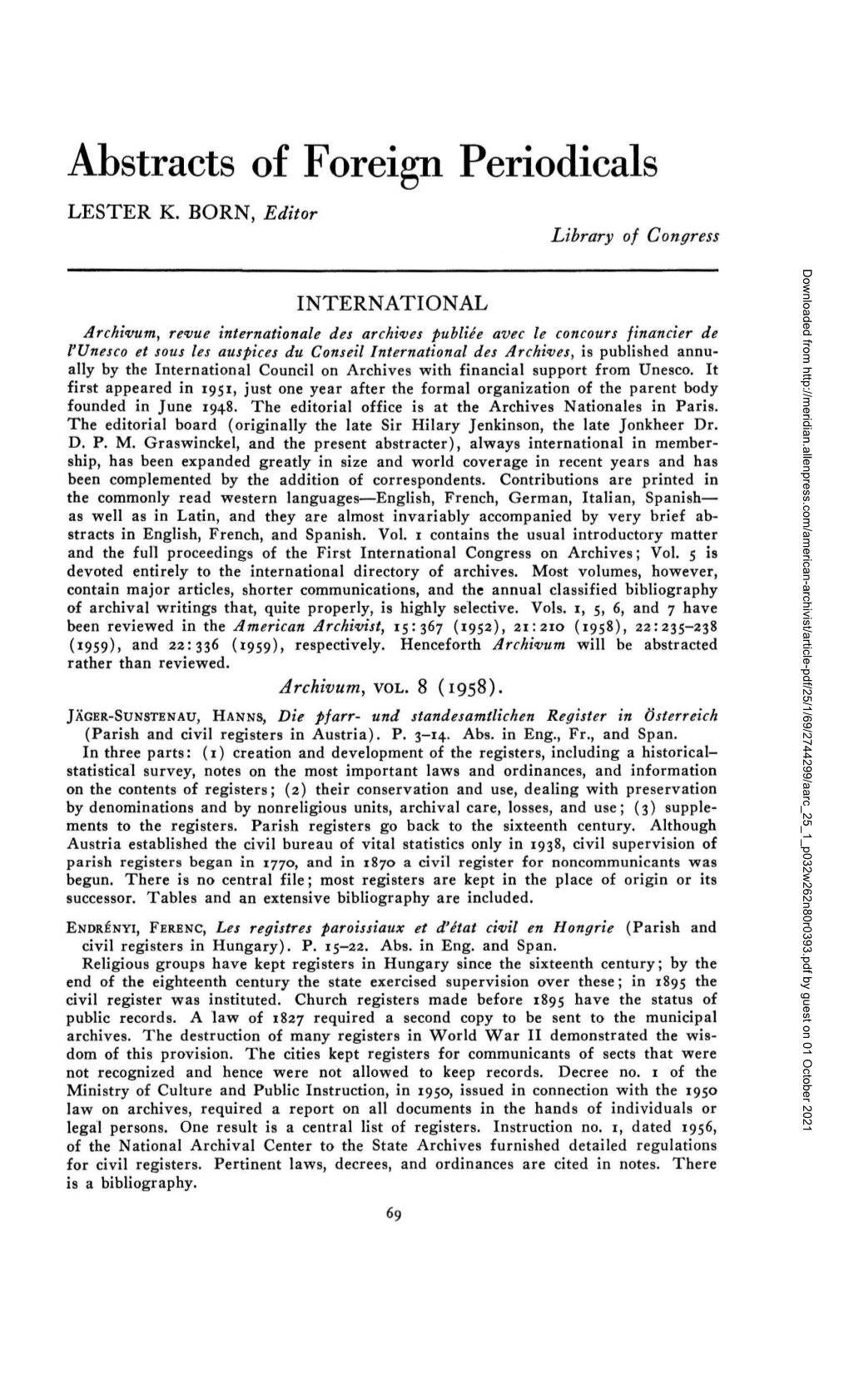 Abstracts of Foreign Periodicals LESTER K