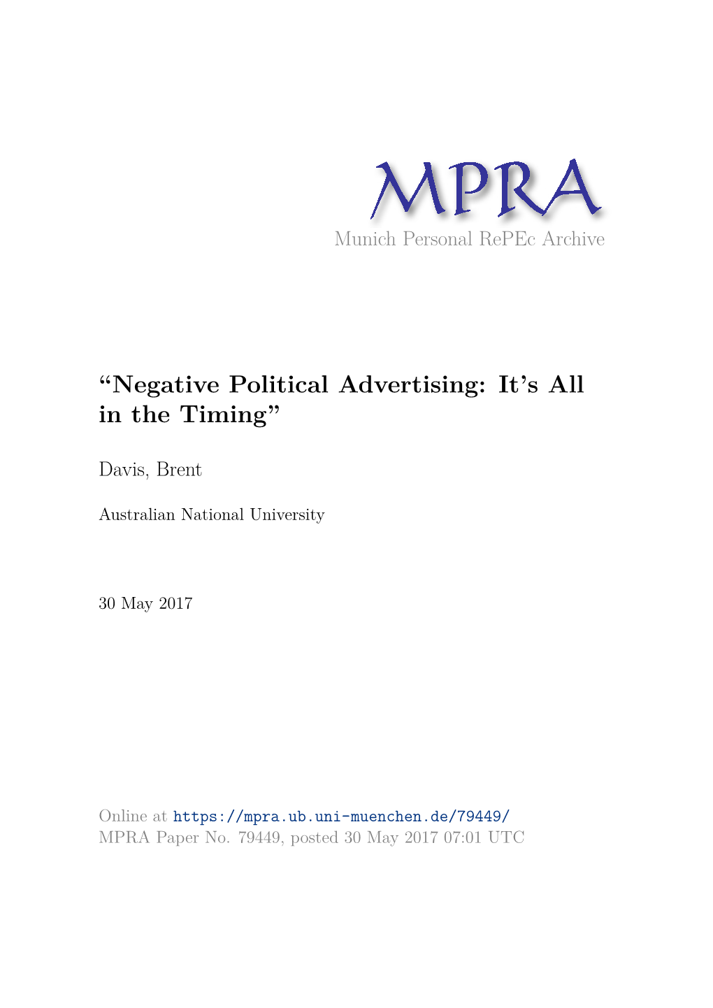 “Negative Political Advertising: It's All in the Timing”