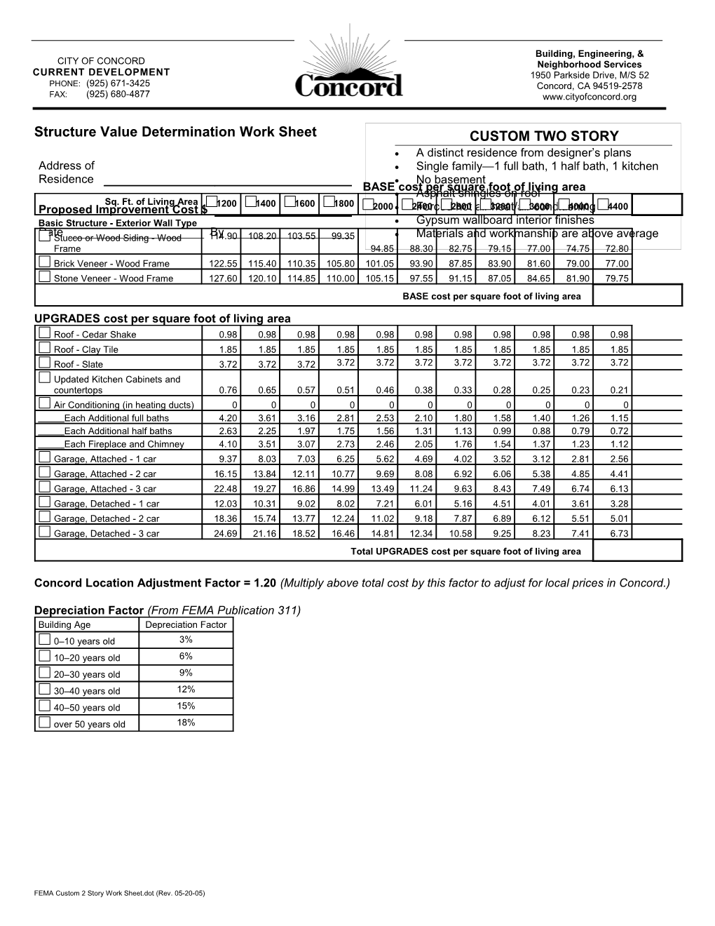 Structures Value Determination Work Sheet