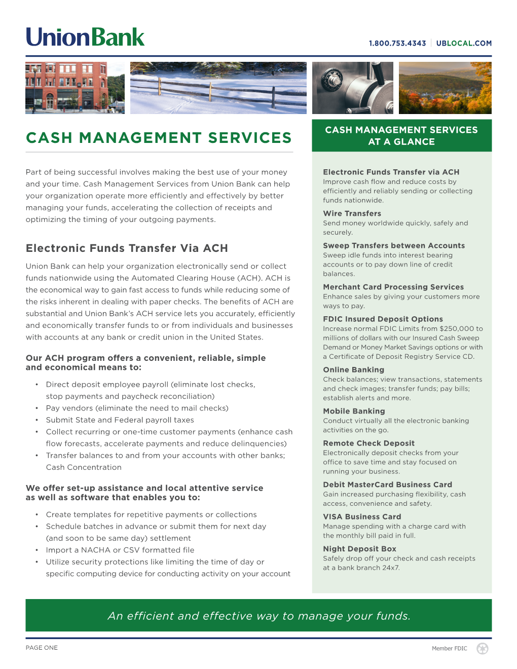 Cash Management Services Cash Management Services at a Glance