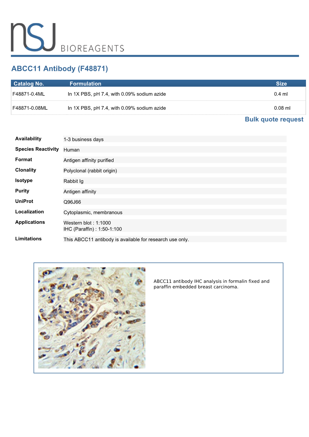 ABCC11 Antibody (F48871)