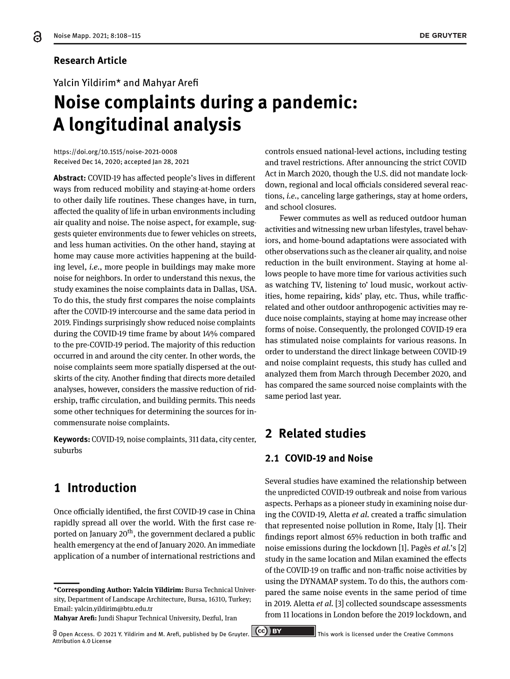 Noise Complaints During a Pandemic: a Longitudinal Analysis