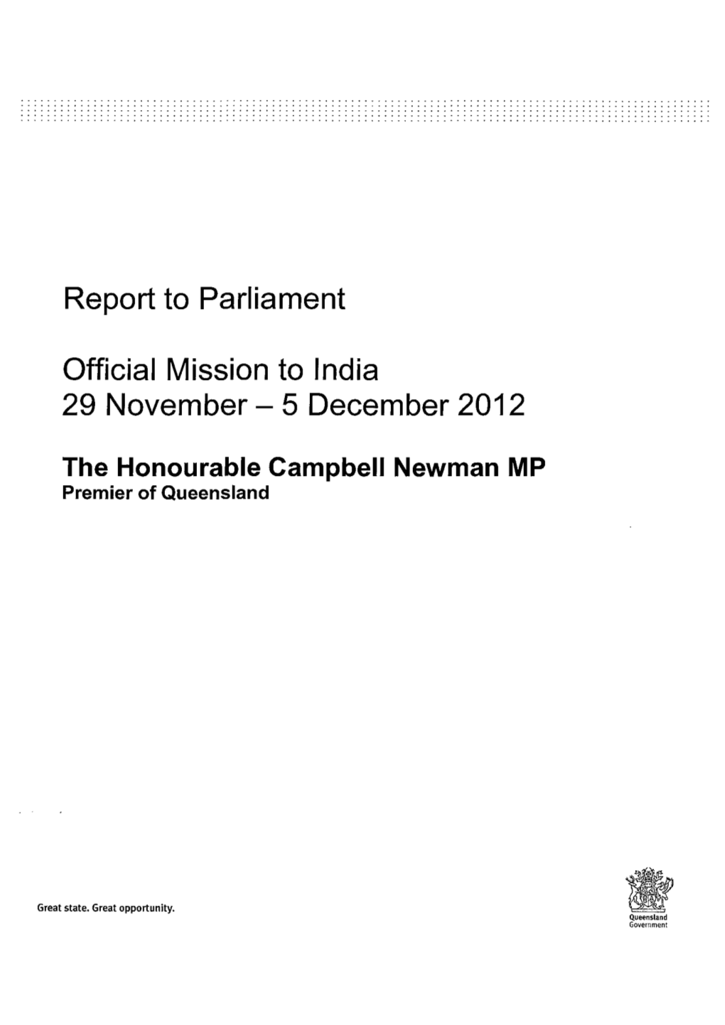 Report to Parliament Official Mission to India 29 November- 5 December