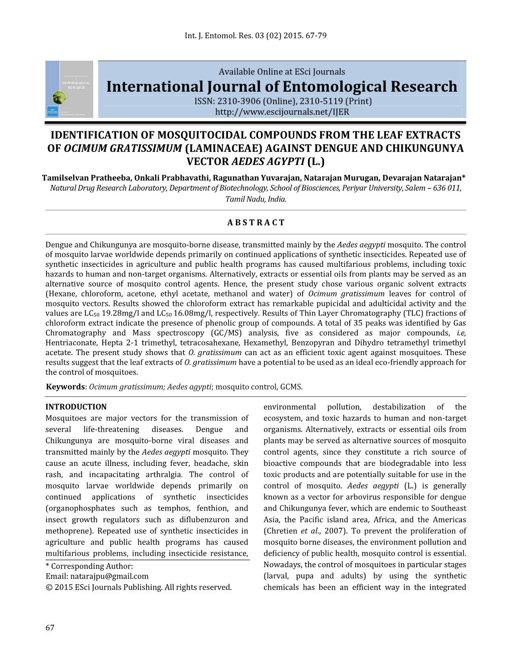 Identification of Mosquitocidal Compounds