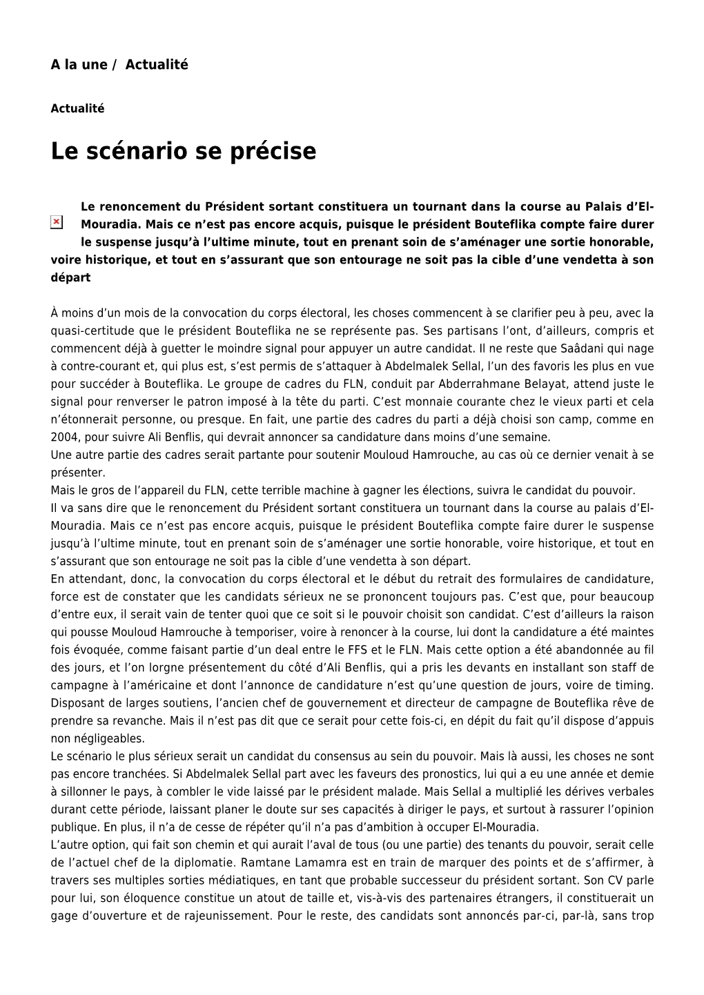 Le Scénario Se Précise: Toute L'actualité Sur Liberte-Algerie.Com
