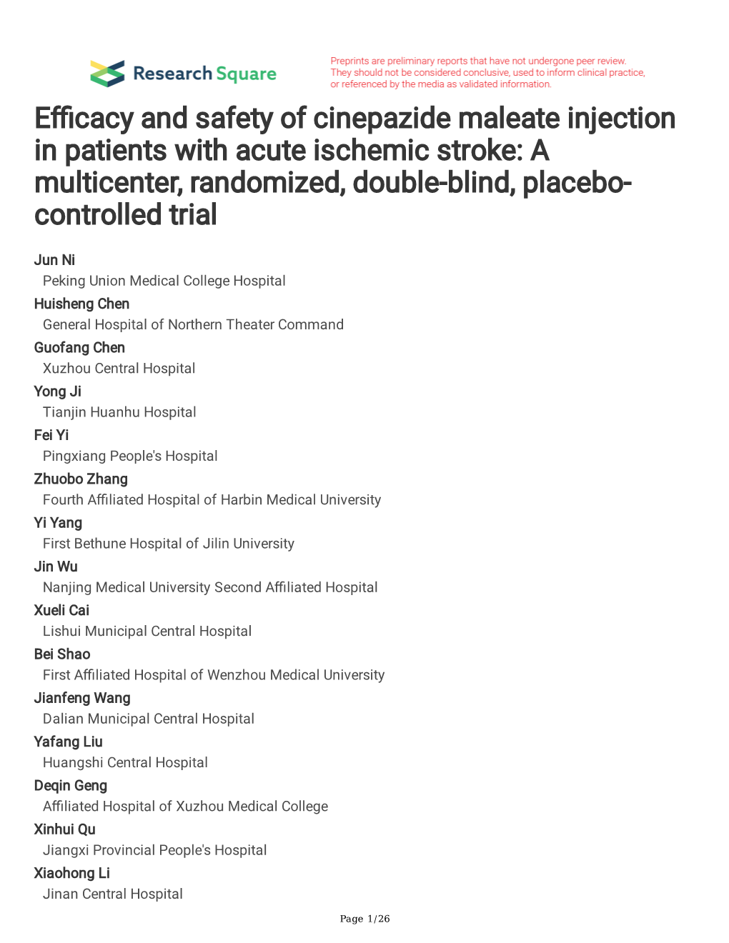 Efficacy and Safety of Cinepazide Maleate