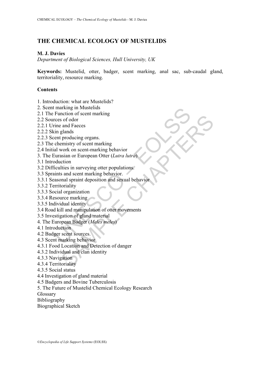 The Chemical Ecology of Mustelids - M