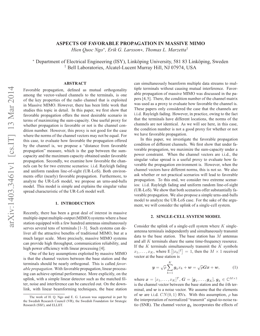 Aspects of Favorable Propagation in Massive MIMO