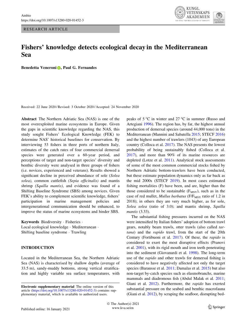 Fishers' Knowledge Detects Ecological Decay in the Mediterranean