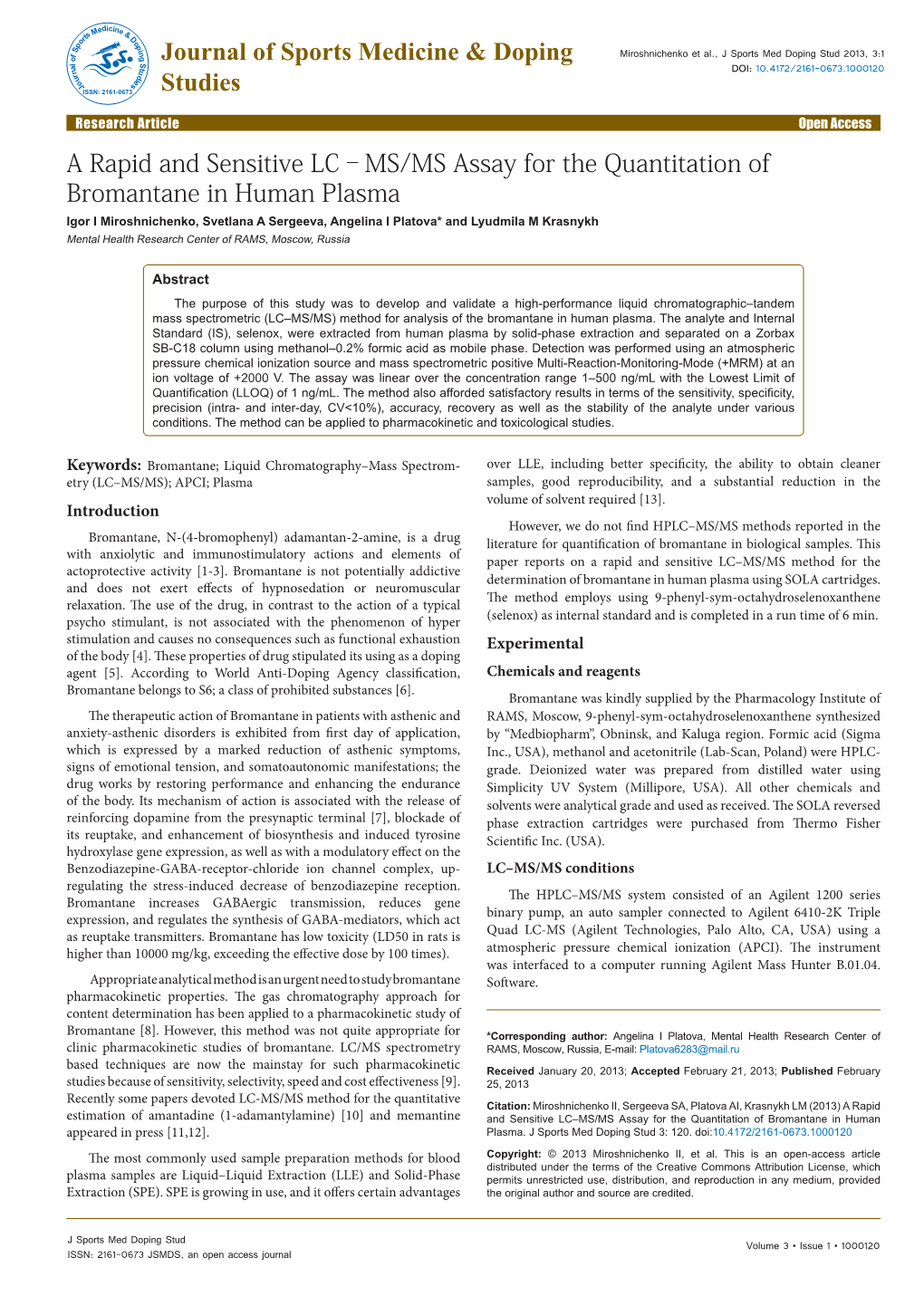 A Rapid and Sensitive LC–MS/MS Assay for the Quantitation Of