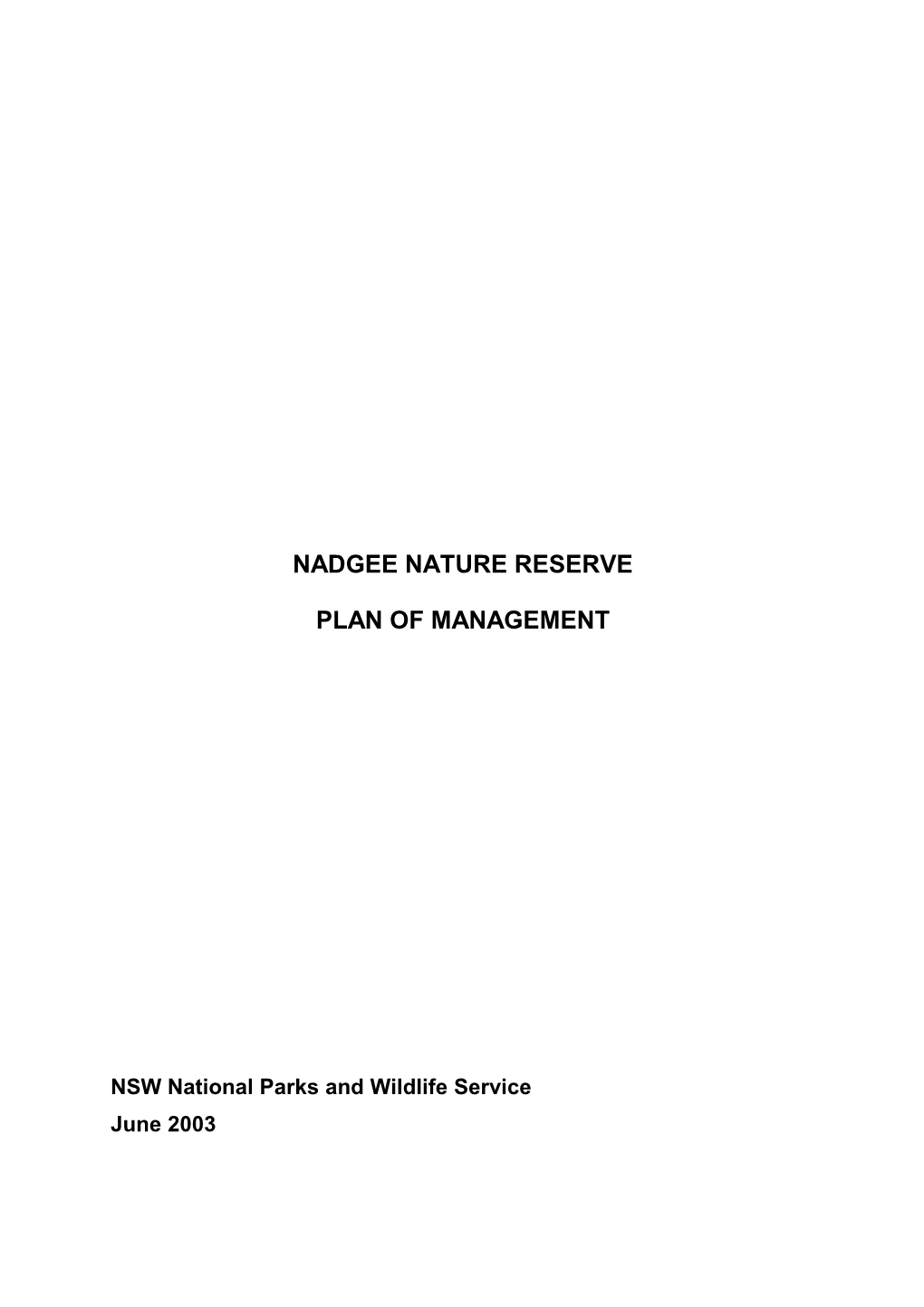 Nadgee Nature Reserve Plan of Management
