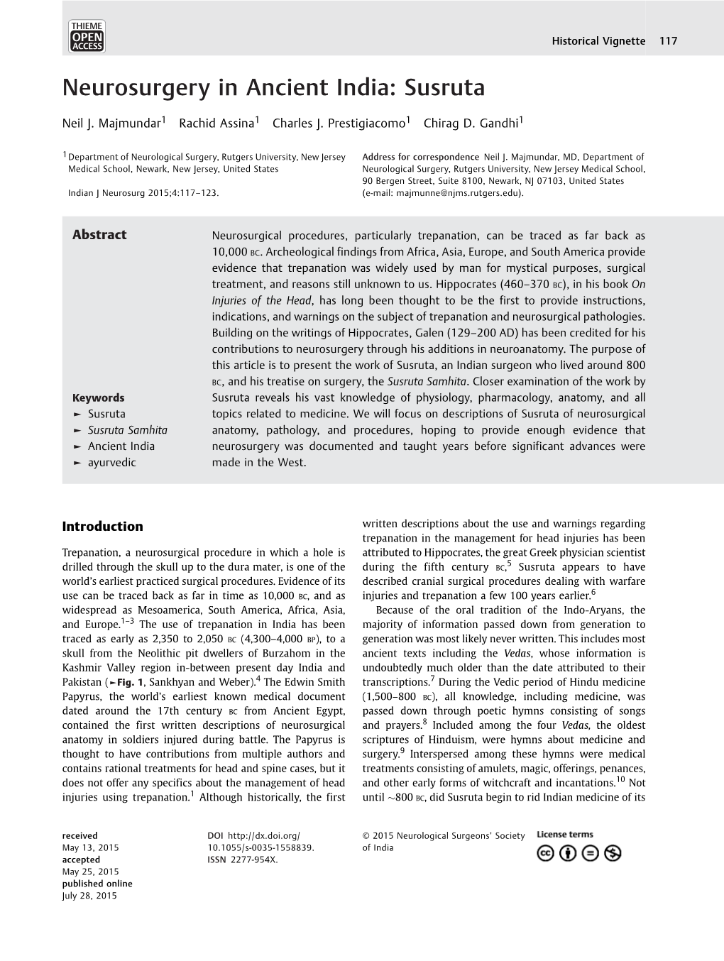 Neurosurgery in Ancient India: Susruta