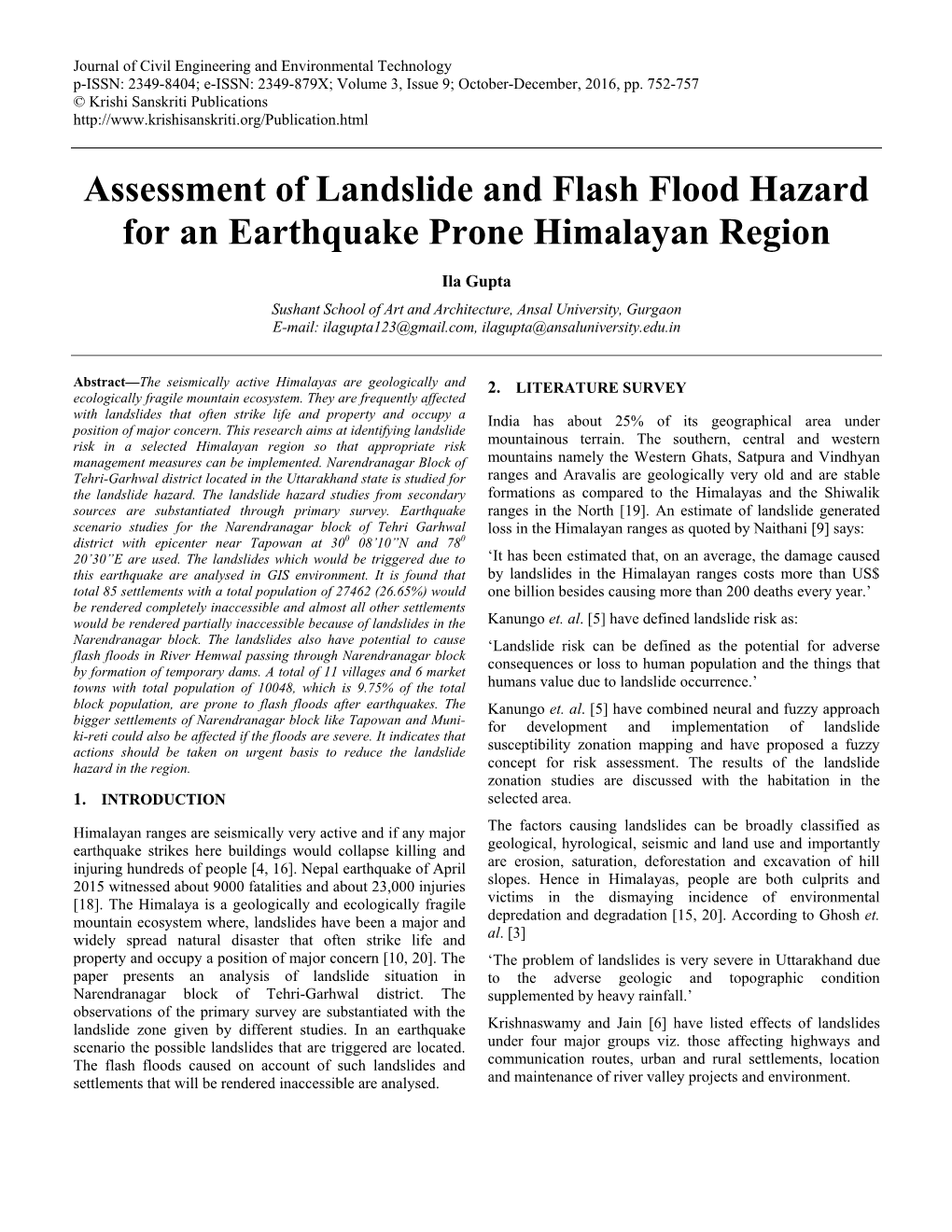 Assessment of Landslide and Flash Flood Hazard for an Earthquake Prone Himalayan Region