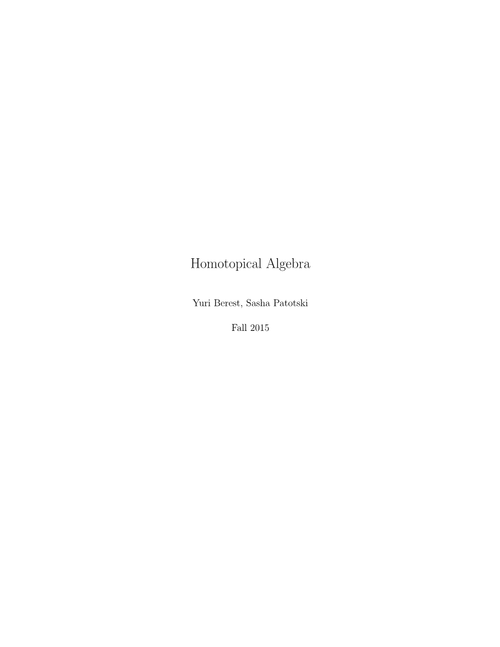 Homotopical Algebra