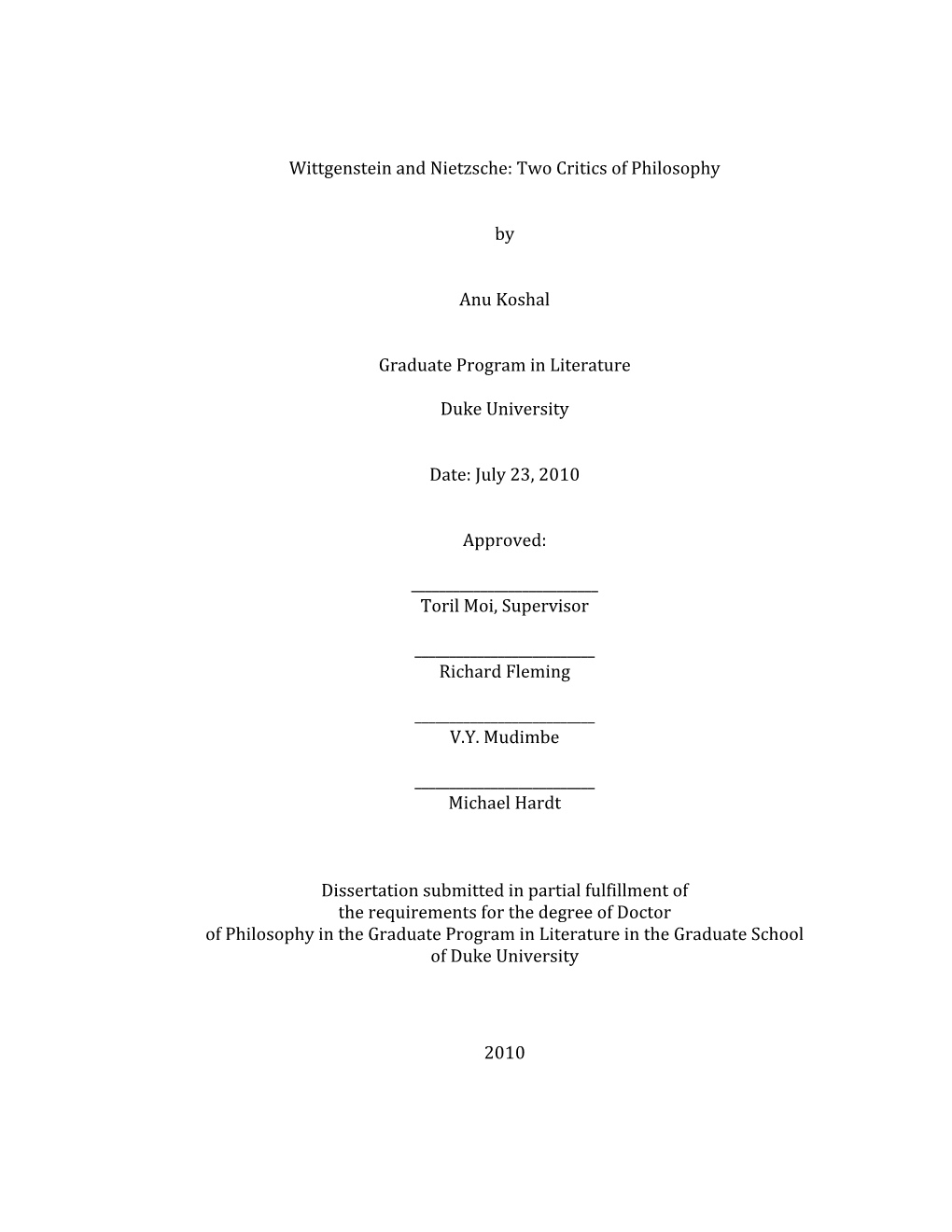 Wittgenstein and Nietzsche: Two Critics of Philosophy