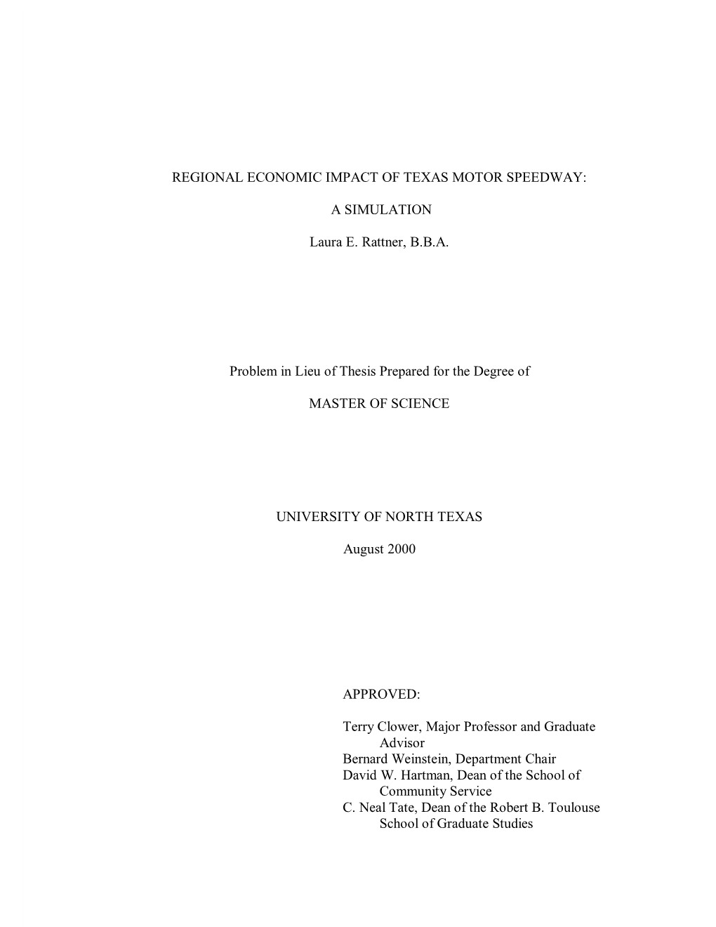 Regional Economic Impact of Texas Motor Speedway: a Simulation