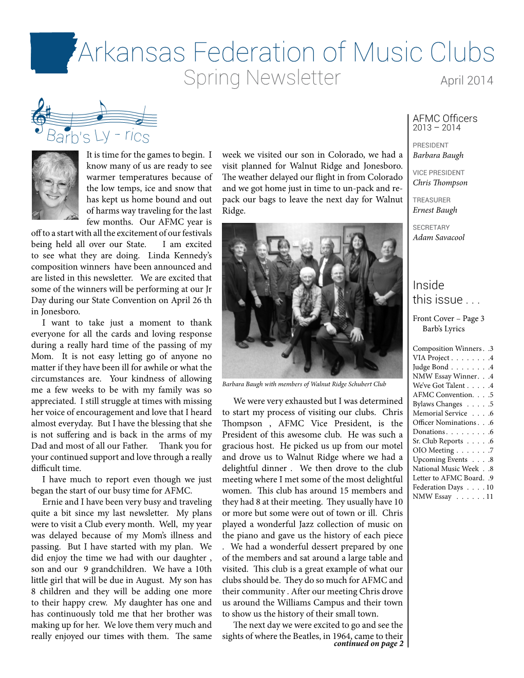 Arkansas Federation of Music Clubs Spring Newsletter April 2014