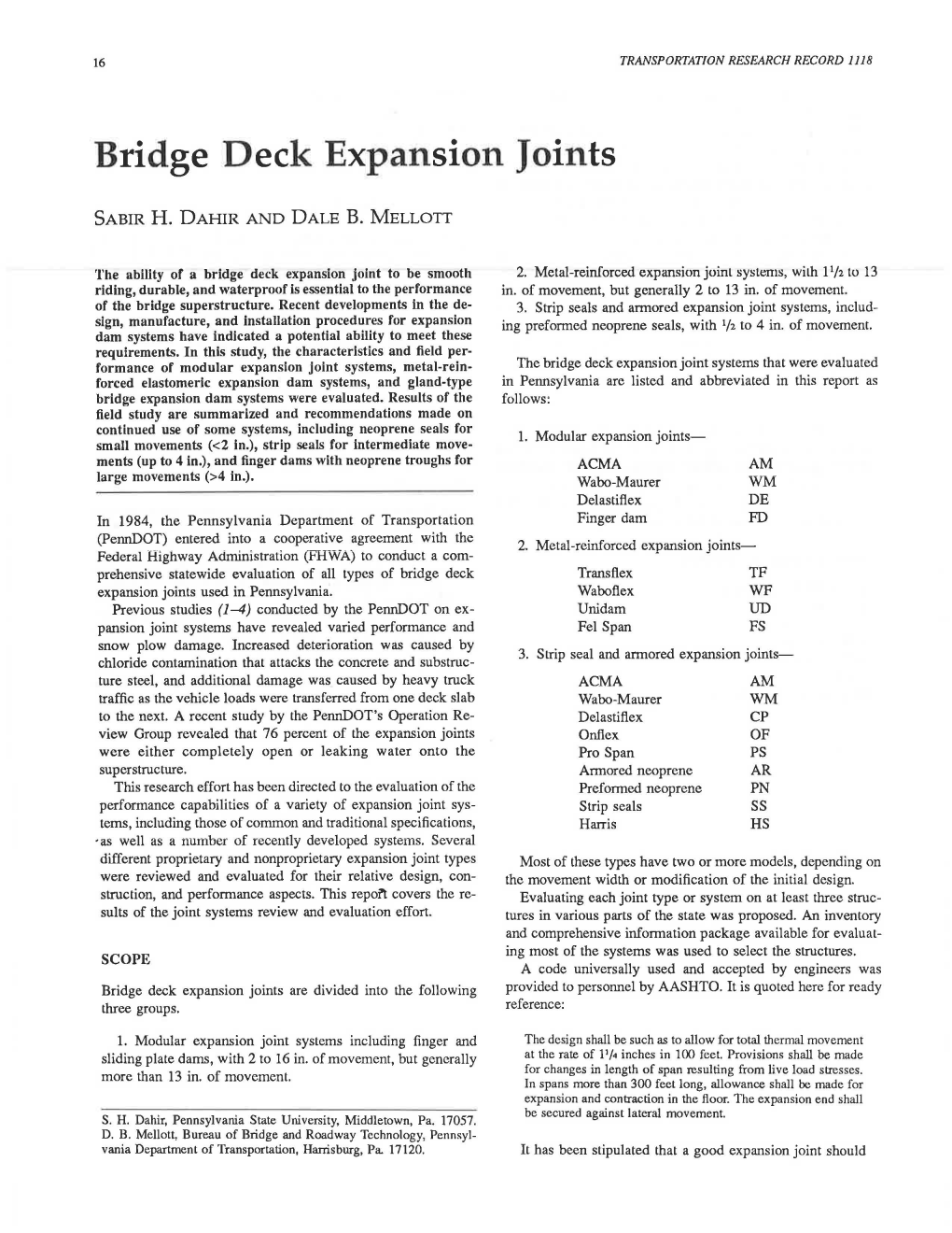 Bridge Deck Expansion Joints
