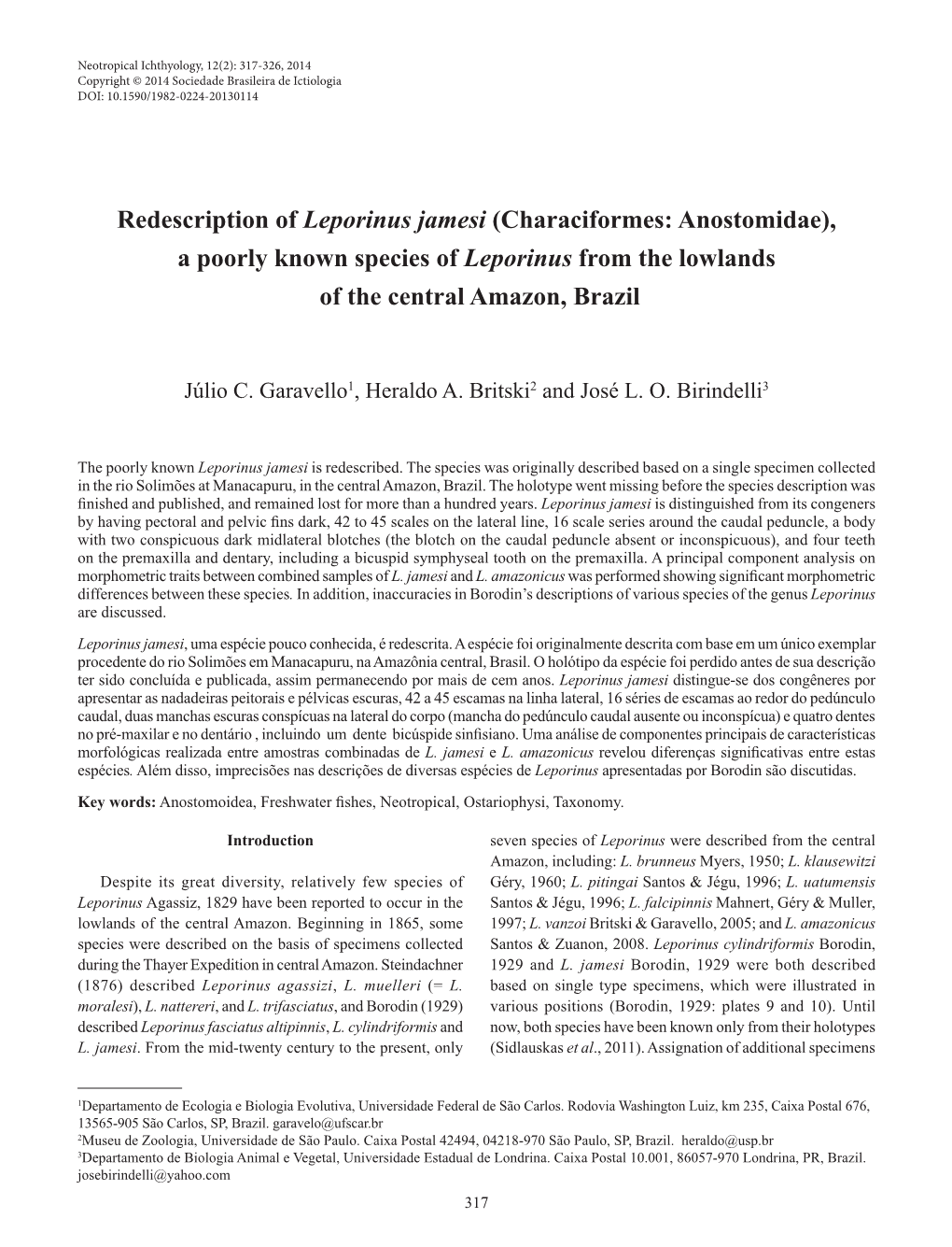 Characiformes: Anostomidae), a Poorly Known Species of Leporinus from the Lowlands of the Central Amazon, Brazil