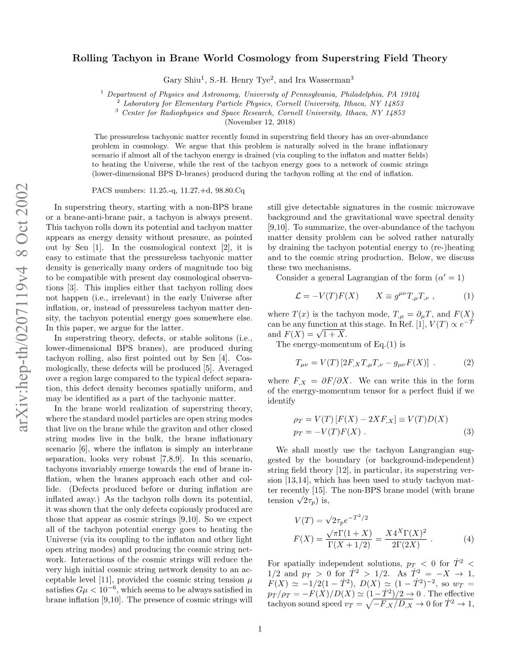 Arxiv:Hep-Th/0207119V4 8 Oct 2002