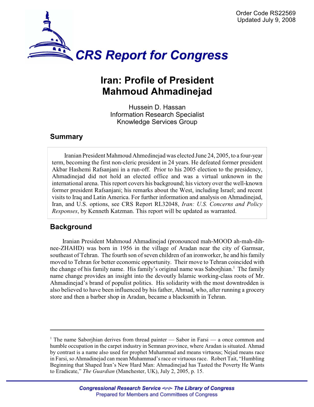 Iran: Profile of President Mahmoud Ahmadinejad