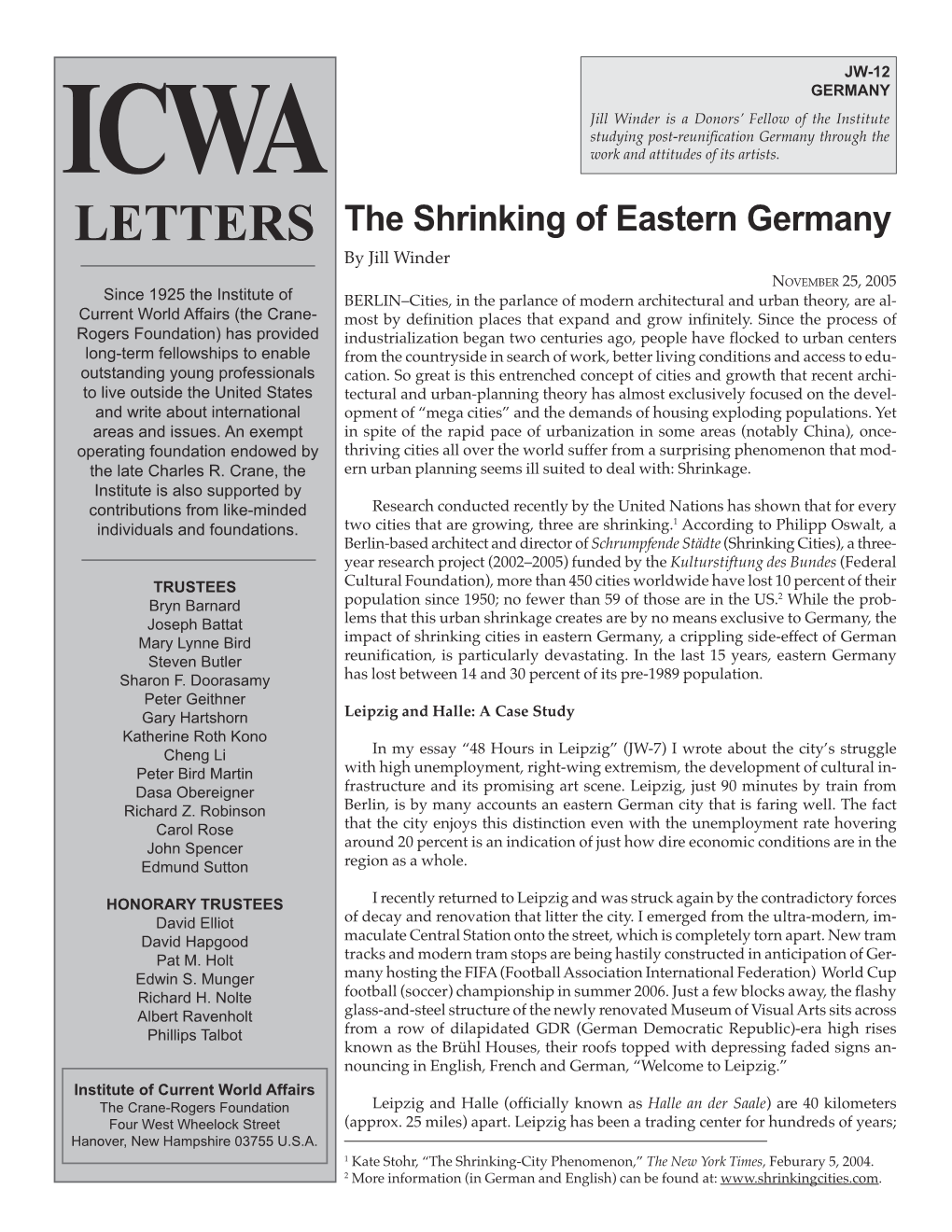 The Shrinking of Eastern Germany