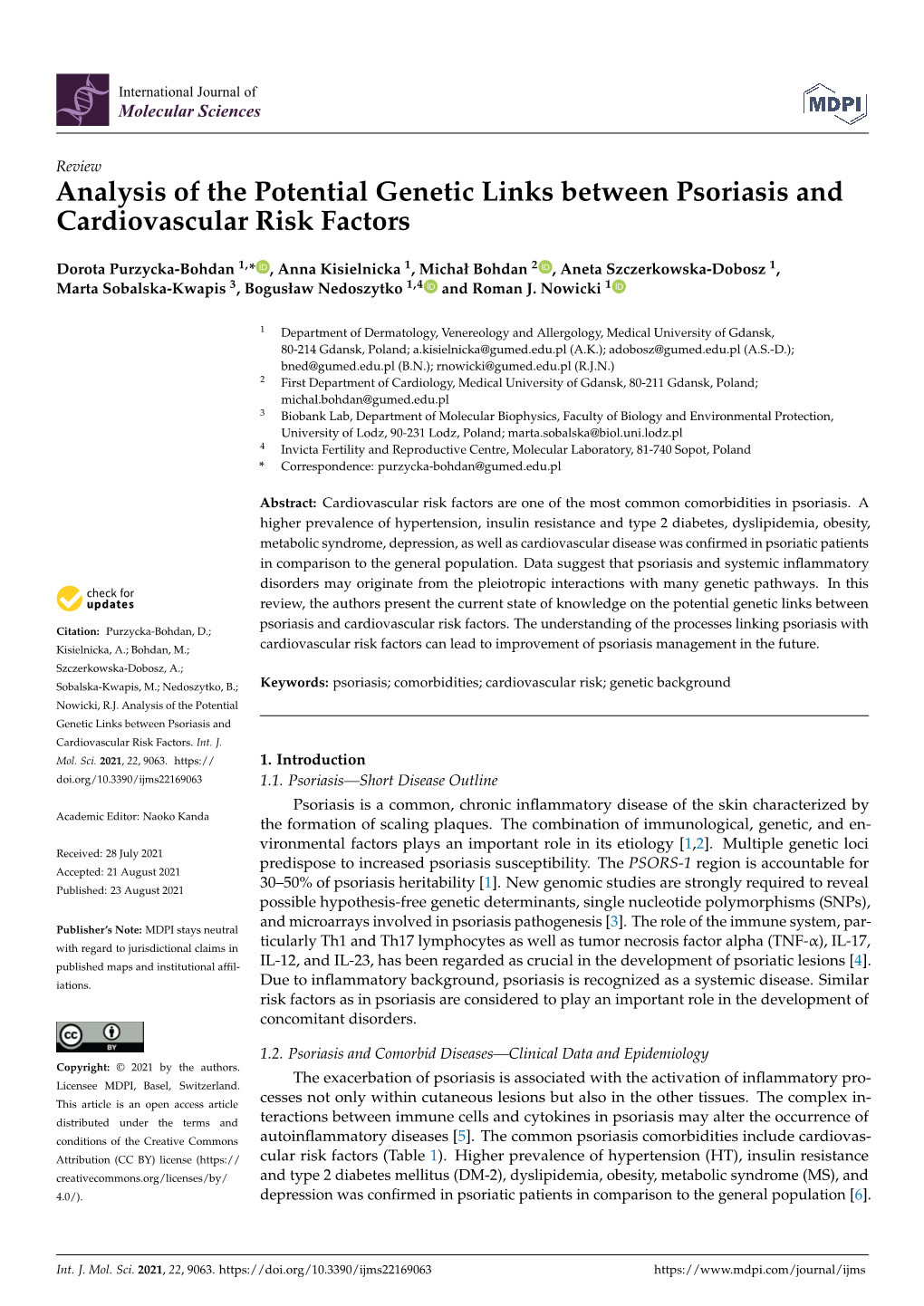 Analysis of the Potential Genetic Links Between Psoriasis and Cardiovascular Risk Factors