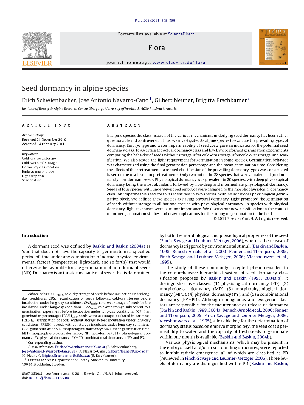 Seed Dormancy in Alpine Species