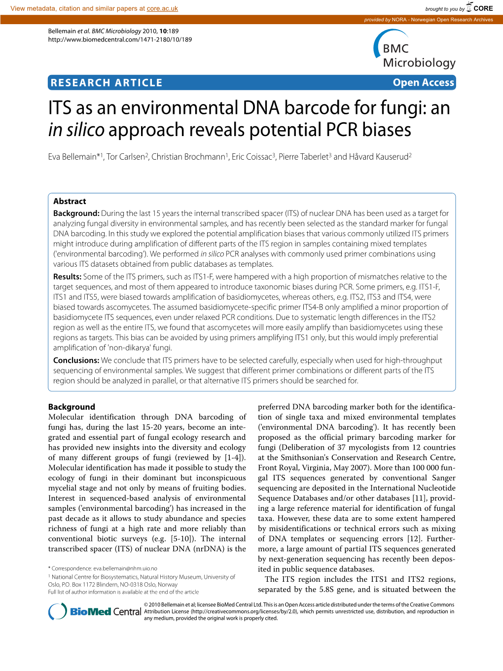 ITS As an Environmental DNA Barcode for Fungi