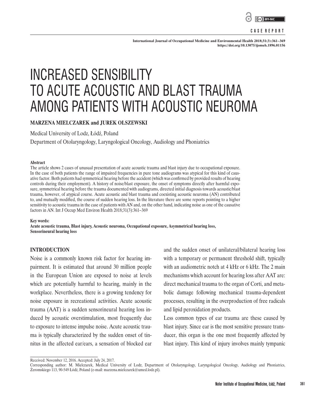 Increased Sensibility to Acute Acoustic and Blast Trauma Among Patients