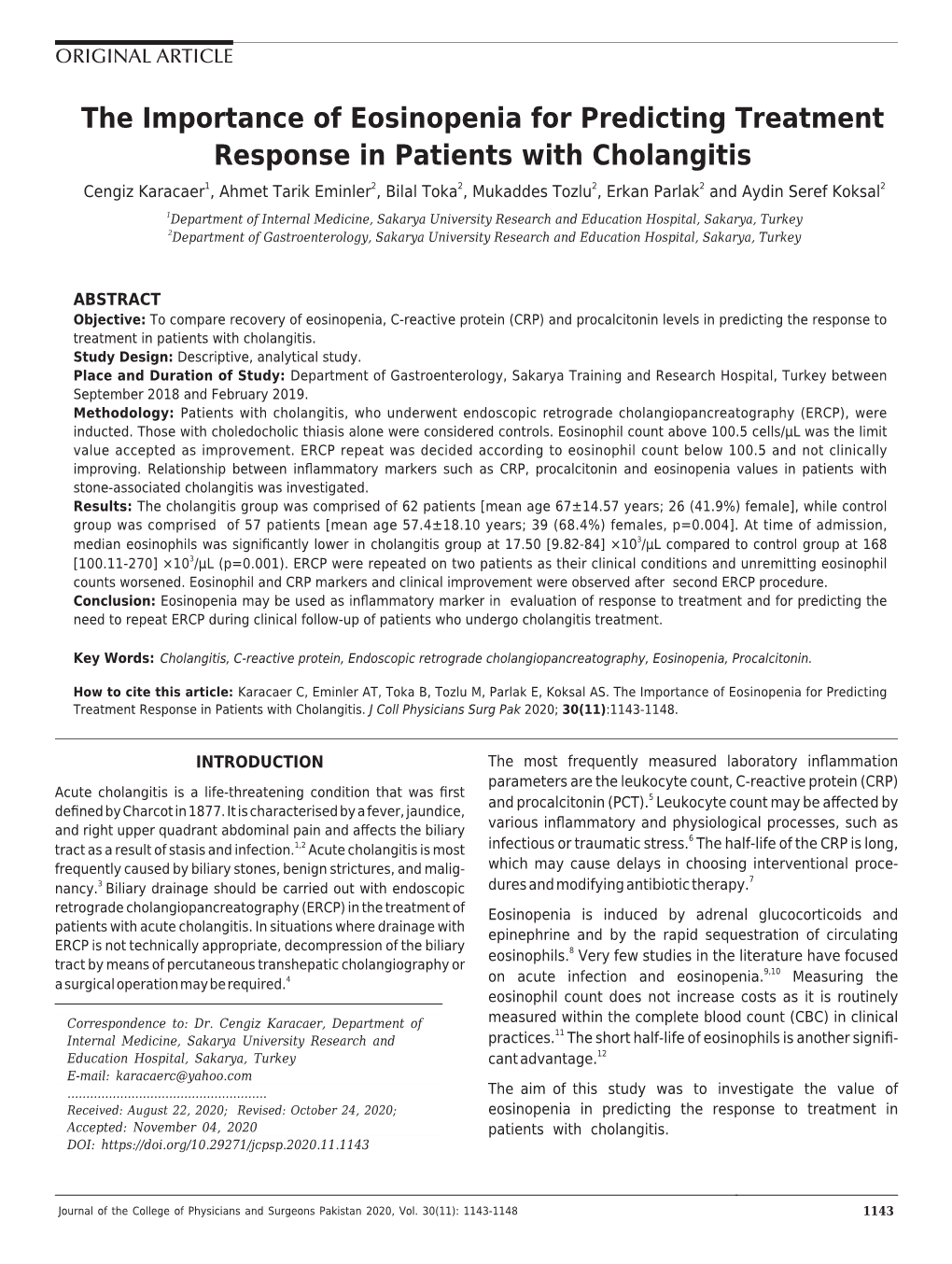 The Importance of Eosinopenia for Predicting Treatment Response In