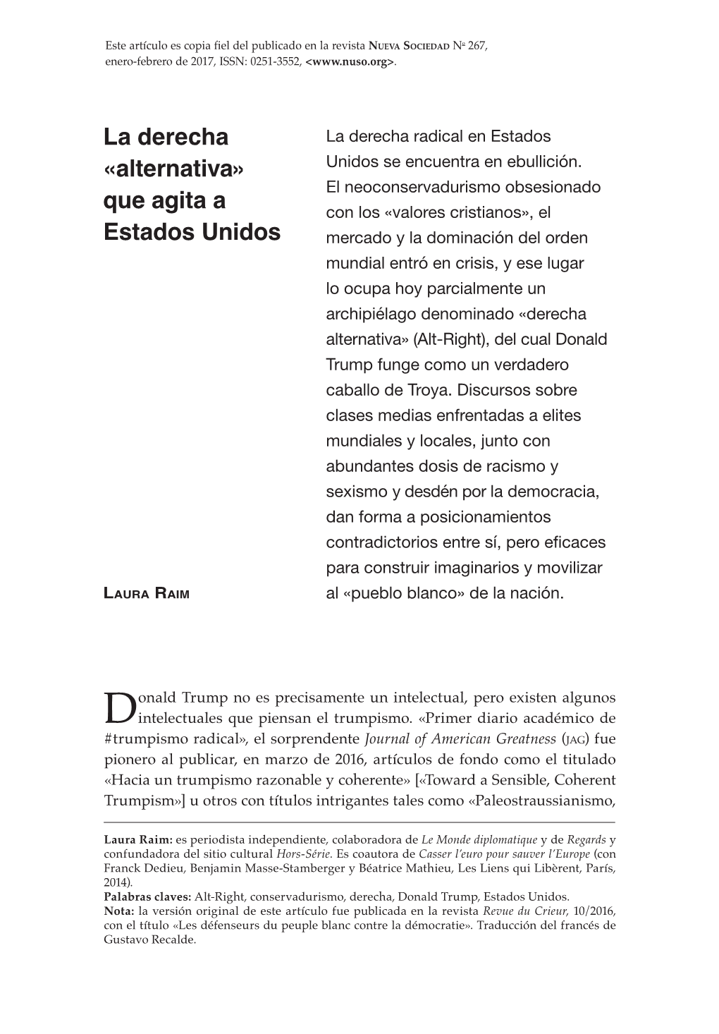 La Derecha «Alternativa» Que Agita a Estados Unidos