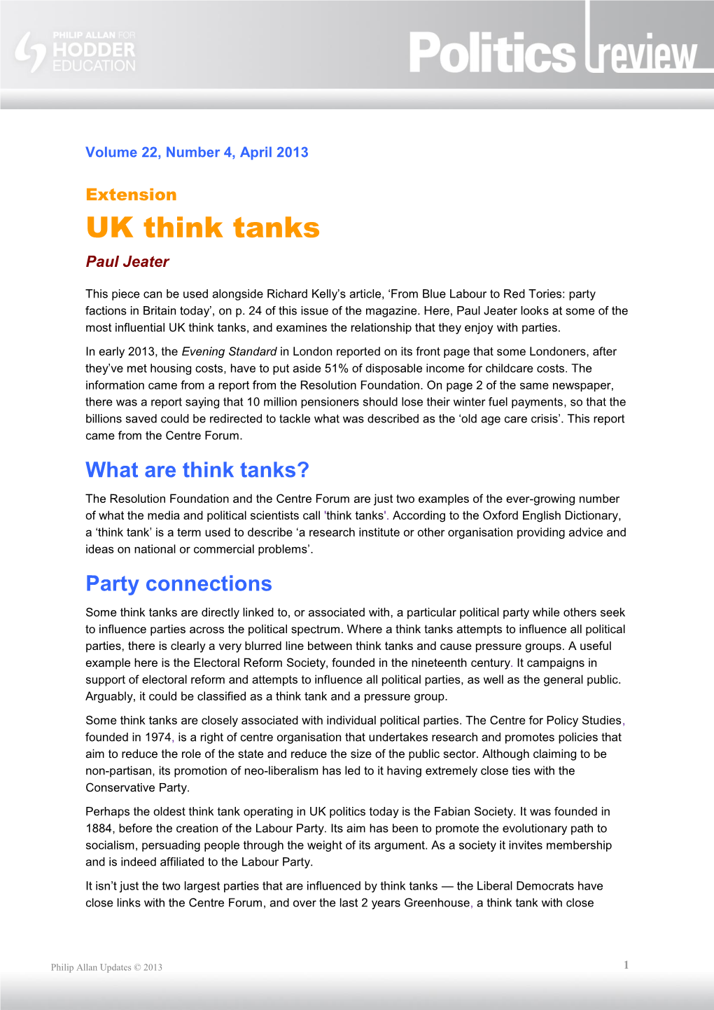 UK Think Tanks Paul Jeater