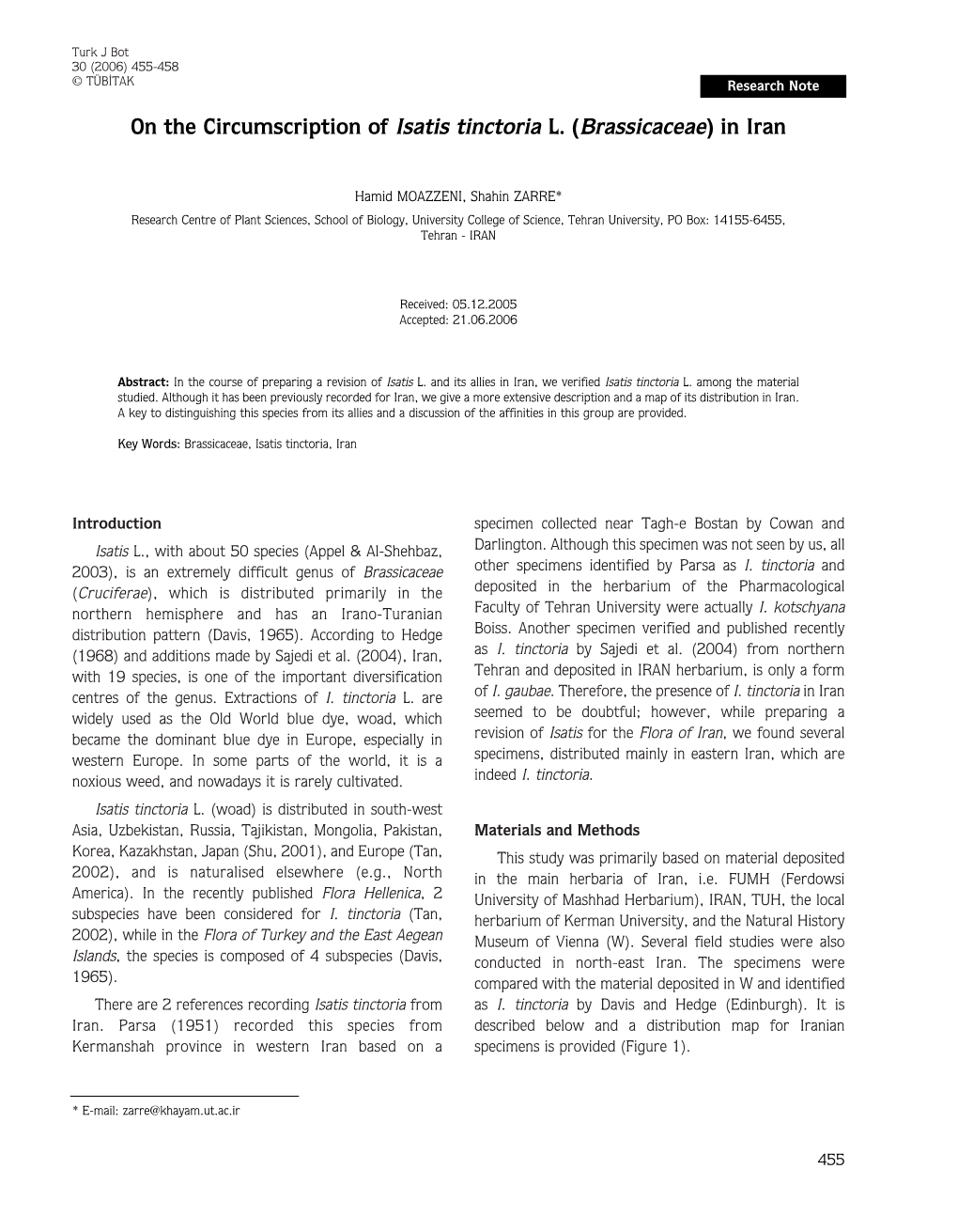 On the Circumscription of Isatis Tinctoria L. (Brassicaceae) in Iran