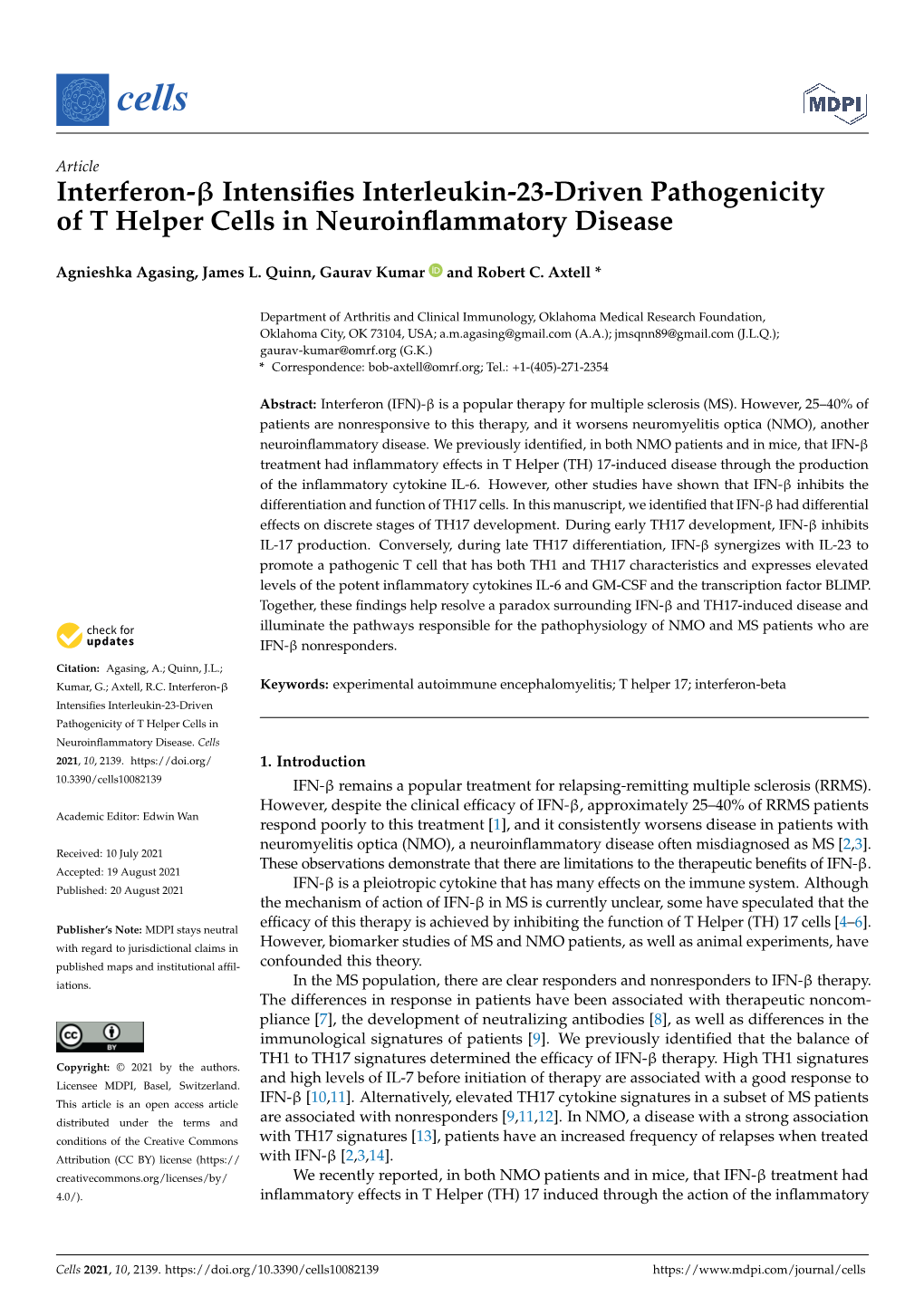 Intensifies Interleukin-23-Driven Pathogenicity of T Helper Cells In