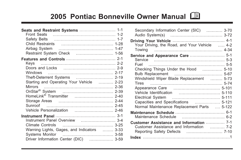 2005 Pontiac Bonneville Owner Manual M