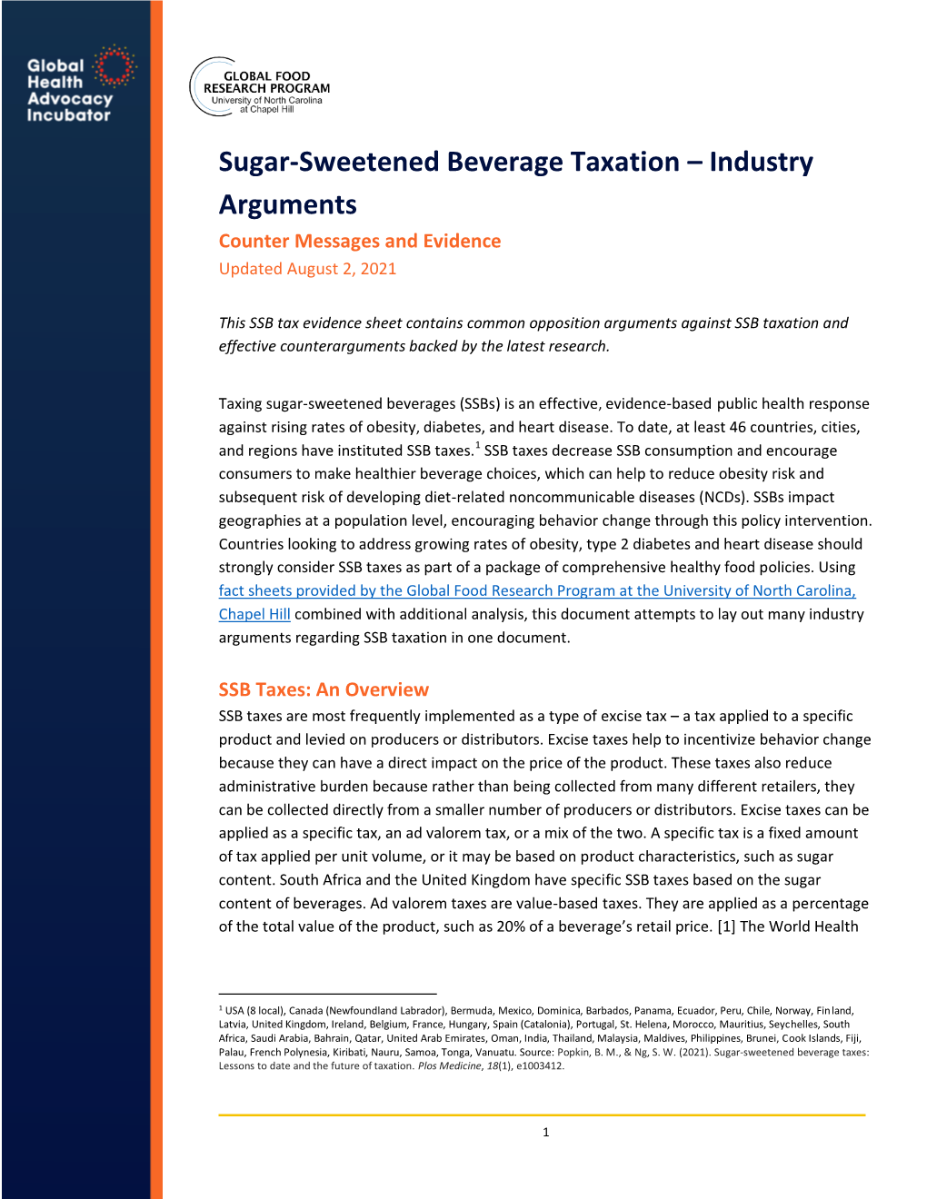 Sugar-Sweetened Beverage Taxation – Industry Arguments Counter Messages and Evidence Updated August 2, 2021