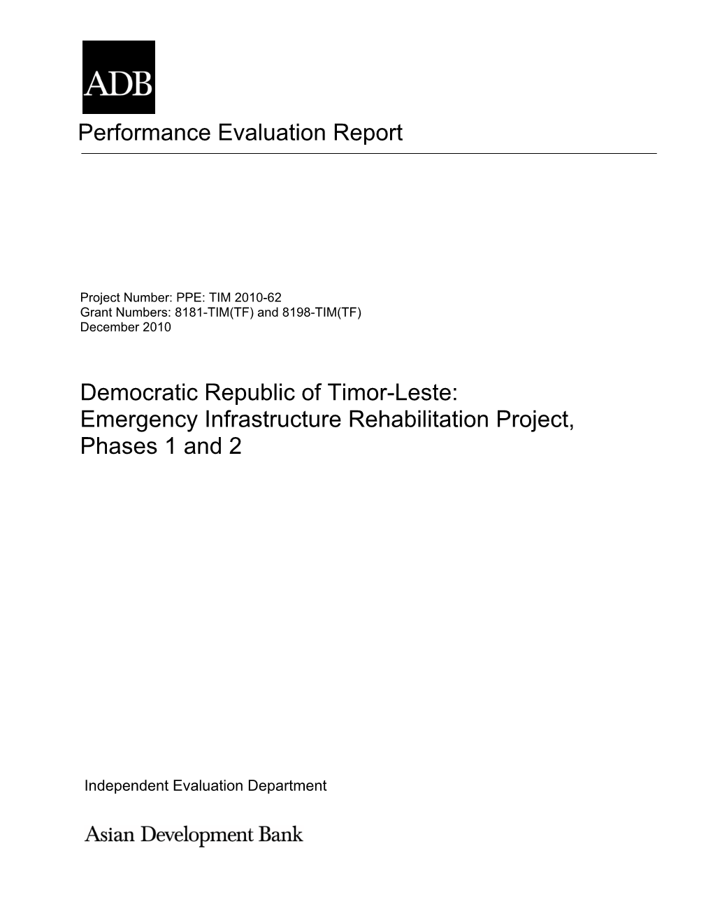 Emergency Infrastructure Rehabilitation Project in Timor