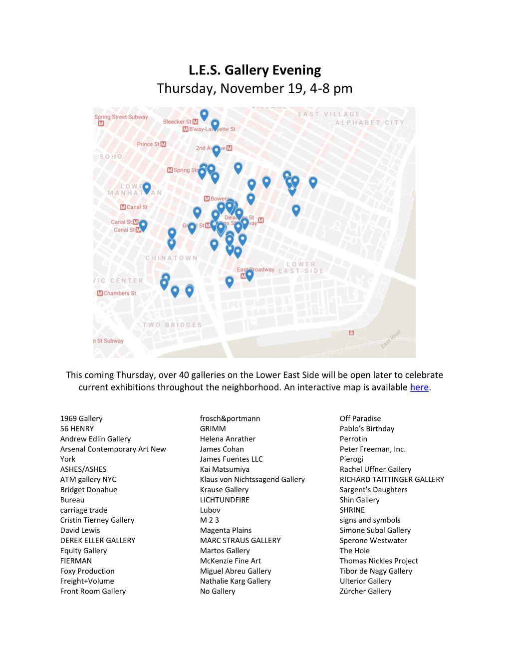 L.E.S. Gallery Evening Thursday, November 19, 4-8 Pm